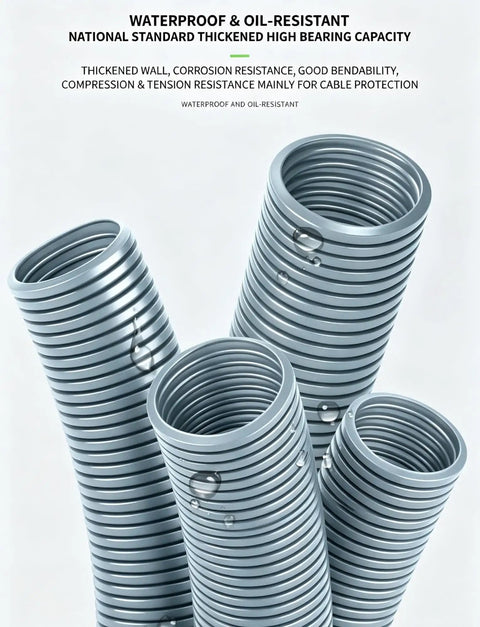 Heavy Duty Flame Resistant Corrugated Cable Conduit Featuring Flexible Wire Cover Sleeves In Slick Gray Double Wave Build