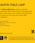 Product details for Walnut Wood Base Table Lamp With Beige Fabric Shade And Antique Brass Accents, Modern Ambient Lighting.