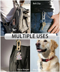 Built Tough Metal Keychain Clip With Key Rings And D Ring in use as backpack hook, belt clip, purse keeper, and dog tag clip