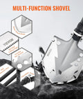 11 In 1 Camping Shovel Folding Multitool Kit Portable Stainless Steel Survival Shovel detailed view with hex wrench and saw blade.