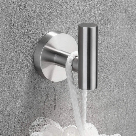 Brushed Nickel Bathroom Hardware Set 5-Piece Kit With 18-Inch Towel Bar Hand Towel Bar Toilet Paper Holder And Two Robe Hooks Durable SUS304 Stainless Steel Easy Upgrade For Any Bath robe hook closeup