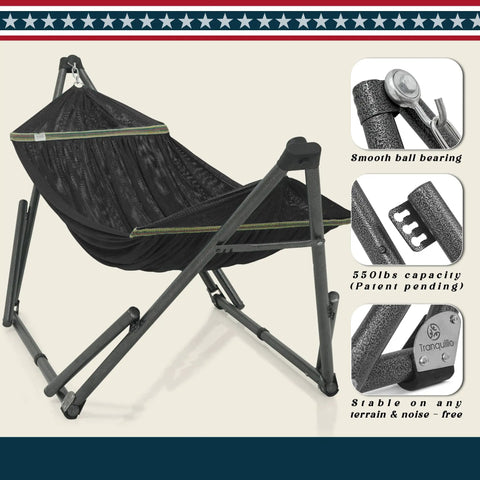Uniki Hammock Stand With 3 Year Warranty Instant 30 Second Foldable Hammock Setup 550 Lb Capacity For One Person, black frame