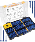Concrete Screw Assortment Kit With Drill Bit, 300 Pieces, 8 Sizes, flat and hex head masonry screws for brick, block and cement