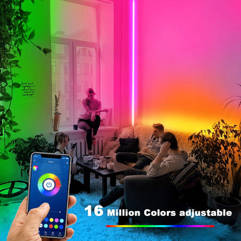 32.8 Ft Smart RGB LED Strip Lights For Bedroom With App Control And Remote, color-changing effect in living room scene.