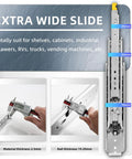 Heavy Duty Drawer Slides With Lock For Cabinets And Tool Drawers, full extension ball bearing side mount rails with measurements.