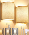Plug In Wall Sconces Set Of Two With Three Adjustable Color Temperatures And Built In Switch, featuring linen shades and plug-in design.