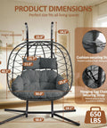Dimensions of Double Egg Chair With Stand For Indoor And Outdoor Use, 2 Person Hanging Rattan Wicker Swing, Dark Gray