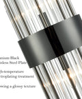 Two Light Modern Titanium Black Crystal Wall Sconces Set Of Two With Clear Glass Rods For Bath Hallway And Bedroom Lighting