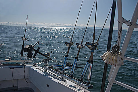 Adjustable Fishing Rod Holder for Boat Track System with Five Vertical Positions and 90 Degree Motion, Dockside Ready, Easy One Hand Hook Sets, Horizontal Rotation Egg Base, Buff Brite Finish, Proudly Made in USA on boat track