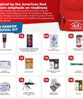 One Person All-In-One 72 Hour Bug Out Bag Emergency Survival Kit with items like glow sticks, gloves, masks, and first aid kit.
