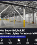 Warehouse with LED Linear High Bay Light 300W Shop Lights Fixture 45000 Lumens 5000K Daylight 0 To 10V Dimmable installed