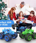 Family with Monster Truck Remote Control Car With Light Spray And LED Boosters 2.4GHz All Terrain RC Toy For Kids 3 Plus