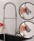 High Arc Kitchen Sink Faucet With Single Handle And Pull Out Spray Head In Stainless Steel Brushed Finish with stream and spray flow