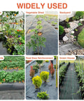 Heavy Duty Weed Barrier Landscape Fabric 3 Foot By 100 Foot Premium Permeable 3.2 Ounce Ground Cover For Gardening And Farming With 20 U Shaped Pegs Weed Control Mat used in various garden settings.