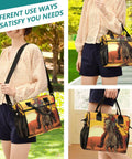 Insulated Lunch Cooler Tote Bag for Outdoor Picnics and Camping with Skeleton Cowboy Desert Theme shown with shoulder strap