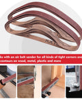 24 Pack Half Inch By Eighteen Inch Aluminum Oxide Sanding Belts For Belt Sanders, Assorted Grits, in use on various surfaces