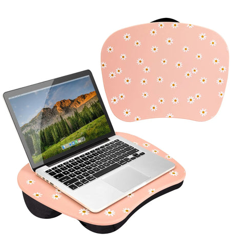 MyStyle Lap Desk Pink Daisy 17 By 13.2 Inch Surface Fits 15.6 Inch Laptops Ultra Lightweight 1.15 Lb With Built In Carry Handle