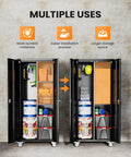72 Inch Garage Storage Cabinet With Lockable File Cabinet And Tool Organizer, Heavy Duty Steel Storage Solution For Garage Workshop Or Home Office, Massive Capacity To Store Tools Hardware And Supplies, Keeps Everything Secure And Neat. open cabinet with tools and bins