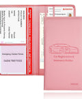 Premium Leather Car Document Wallet With Clear Window Pockets For Registration Insurance And Id Cards Nifty Glove Box Stash open showing insurance cards.