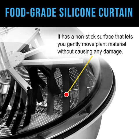 Close-up of food-grade silicone curtain in Solid Build Nineteen Inch Electric Leaf Bowl Trimmer for gentle plant handling.