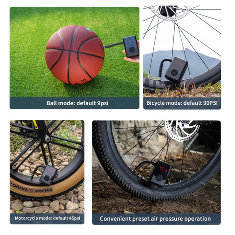 On The Go Portable Electric Mini Bike Pump With 130 PSI Gauge Auto Stop Digital Pressure Display inflating ball, bike, motorcycle tire