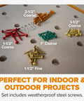 Heavy Duty Aluminum Pocket Hole Jig Kit With Auto Calibrating Clamp System And Fifty Premium Wood Screws for Knockout Furniture Joinery displays assorted screws.
