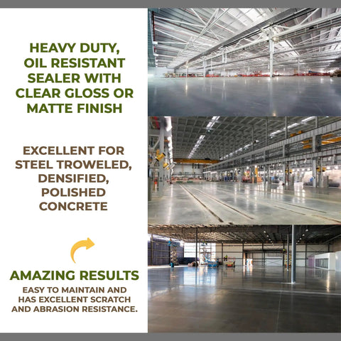 Professional Grade Concrete Sealer Heavy Duty Two Part Water Based Polyurethane Floor Coating with Smooth Matte Finish in warehouse.