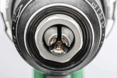 Close-up of the chuck mechanism of Kickass 36V Brushless Cordless Drill Delivering 155 Nm Torque for secure bit grip.