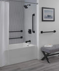 Modern Angular Concealed-Screw ADA Compliant Decorative Grab Bar For Bathrooms 24 Inch By 1.25 Inch Matte Black Finish shown in shower