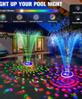 Two In One Floating Pool Fountain With Lights For Inground And Above Ground Pools, LED Underwater Light Show at night