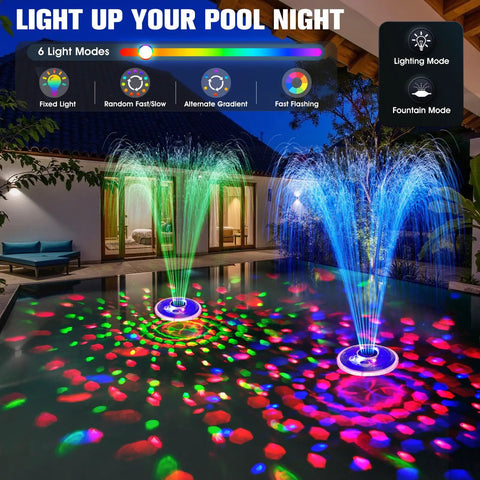 Two In One Floating Pool Fountain With Lights For Inground And Above Ground Pools, LED Underwater Light Show at night