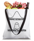 Hella Funny Math And Statistics Ghost Print Canvas Tote Bag Featuring Normal Versus Paranormal Distribution Joke with groceries.