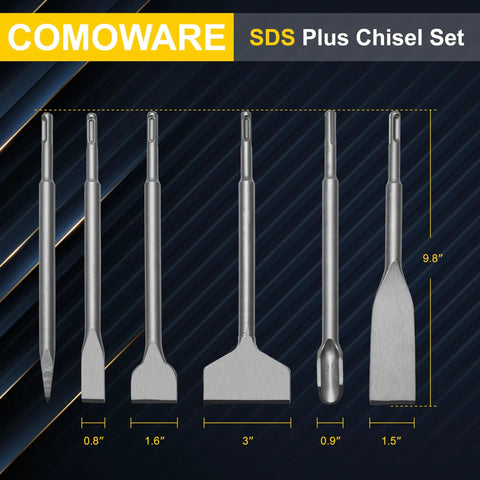 Six Piece SDS Plus Chisel Set For Concrete Tile Removal Wall Chasing And Floor Scraping Made From 40CR Steel