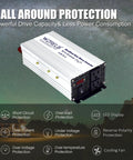 Grind Ready 1200 Watt Power Inverter Converting 12V DC To 110V AC With 2400W Peak Output features LED display and dual AC ports.