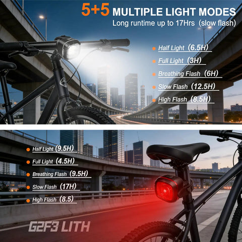 Type C Rechargeable LED Bike Front And Rear Light Set For Night Riding IPX6 Waterproof Safety Headlight And Taillight USB