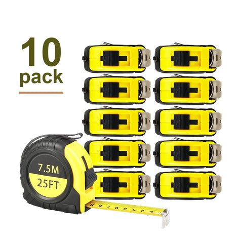 Bulk 25 Foot Tape Measure Set, 10 Pack Retractable Easy Read Tape Measures With Fractions, Imperial And Metric, 1 Inch Wide
