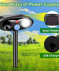 4 Pack Solar Ultrasonic Critter Repellent For Cats Raccoons Squirrels Rabbits And Foxes Outdoor Deterrent With Motion Sensor Waterproof Flashing Light Ideal For Garden And Yard, solar powered and USB charging