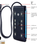 UltraPro 10 Outlet Surge Protector With USB Charging And Two USB Ports 2880 Joules 4 Foot Cord Black Extra Wide Outlet Spacing