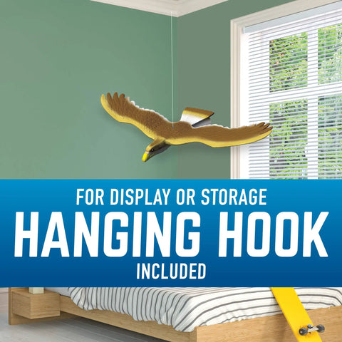 Soaring Hawk Glider Kit With 33 Inch Wingspan on wall display with hanging hook, in room setting, durable foam airframe