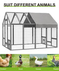 Walk In Wooden Chicken Coop For 10 To 12 Chickens With Large Outdoor Run Predator Proof Galvanized Mesh Covered Poultry Cage