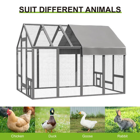 Walk In Wooden Chicken Coop For 10 To 12 Chickens With Large Outdoor Run Predator Proof Galvanized Mesh Covered Poultry Cage