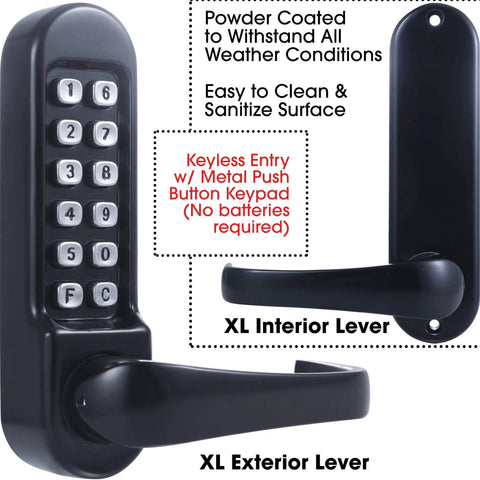 Heavy Duty Mechanical Push Button Keypad Lock With All Weather Coating, Keyless Entry and Override, backset 60mm latch shown