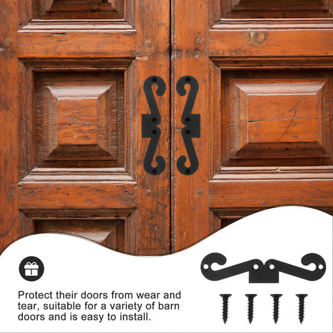 Premium Four Pack Carbon Steel Barn Door Hinge Hardware In Matte Black For Smooth Sliding Operation on rustic wooden door.