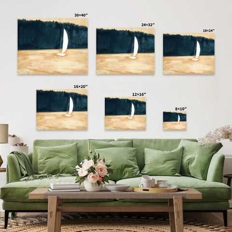 Sailboat And Landscape Ocean Wall Art Print Minimalist Seascape Canvas Watercolor Coastline Poster For Living Room Cozy Coastal Vibe
