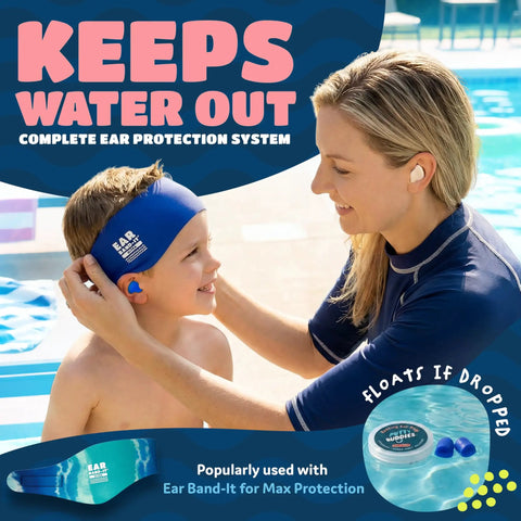 Woman fitting Floating Putty Buddies Swim Earplugs for Kids and Adults, Moldable Premium Silicone Plugs, Doctor Invented USA Made
