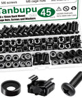 Heavy Duty Black M6 Rack Mount Cage Nuts And 16mm Pan Head Screws With Washers For Server Cabinets Routers in plastic case.