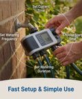 Person adjusting Must-Have 4 Port Smart Hose Watering Timer With Wi-Fi Hub And WeatherSense Auto Watering on brick wall