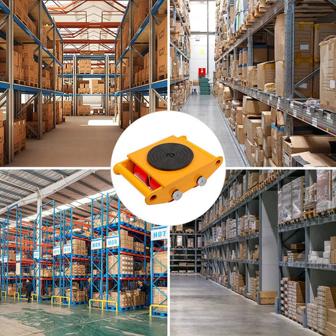 Heavy Duty Machinery Moving Skates Set With 13200 Lb Capacity And 360 Degree Rotation Dolly in warehouse setting