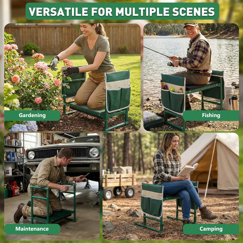 Heavy Duty Garden Kneeler And Seat With Anti Tip Design Foldable Garden Bench used in gardening, fishing, maintenance, camping