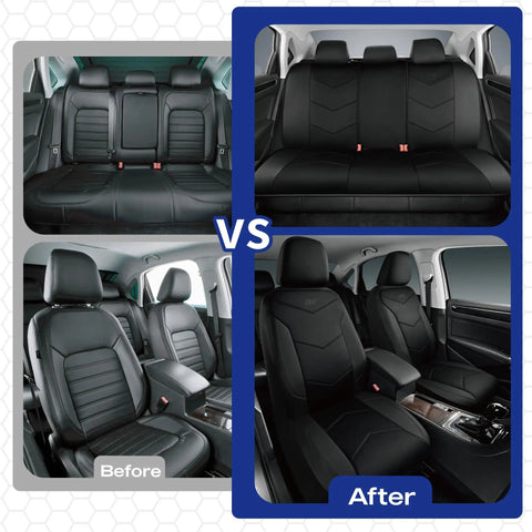 Memory Foam Leather Car Seat Covers For Ultimate Comfort And Support Ride Ready Front Seat Covers Airbag Compatible Before After Comparison